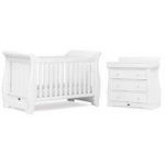 Boori Sleigh 2 Piece Room Set-White (Cotbed & Changer) + Free Cotbed Spring Mattress Worth 80!