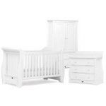 Boori Sleigh 3 Piece Room Set-White (Cotbed,Changer & Wardrobe) + Free Cotbed Spring Mattress Worth 80!