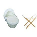 Kiddies Kingdom Deluxe White Wicker Moses Basket-Dimple Cream & INCL Stand!