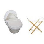 Kiddies Kingdom Deluxe White Wicker Moses Basket-Dimple White & INCL Stand!