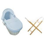 Kiddies Kingdom Deluxe White Wicker Moses Basket-Waffle Blue + INCL Stand!