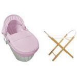 Kiddies Kingdom Deluxe White Wicker Moses Basket-Waffle Pink + INCL Stand!