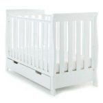 Obaby Lincoln Sleigh Mini Cot Bed Including Underbed Drawer-White + Free Sprung Mattress Worth 50!