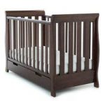 Obaby Lincoln Sleigh Mini Cot Bed Including Underbed Drawer-Walnut + Free Sprung Mattress Worth 50!