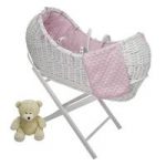 Kiddies Kingdom Deluxe Kiddy-Pod White Wicker Moses Basket-Pink + Free Stand Worth25!