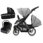 BabyStyle Oyster Max 2 Black Finish Tandem 3in1 Travel System-Silver Mist