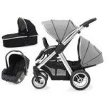BabyStyle Oyster Max 2 Mirror Finish Tandem 3in1 Travel System-Silver Mist