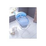 Izziwotnot Grey Wicker Moses Basket-Blue Gift + Includes WHITE Stand!