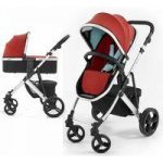 Tutti Bambini Riviera Plus Silver Frame 2in1 Pram System-Coral Red/Aqua (Pushchair + Carrycot)
