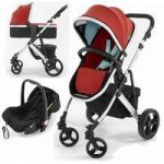 Tutti Bambini Riviera Plus Silver Frame 3in1 Travel System-Coral Red/Aqua (Pushchair + Carrycot + Car seat)
