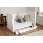 Kiddies Kingdom Sleigh Cot Bed With Underbed Drawer-White (New) + Free Foam Mattress worth 40!