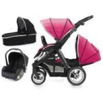 BabyStyle Oyster Max 2 Black Finish Tandem 3in1 Travel System-Hot Pink
