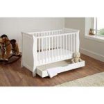 Kiddies Kingdom Mini Sleigh Cot Bed-White + Free Underbed Drawer & Mattress Worth 100!